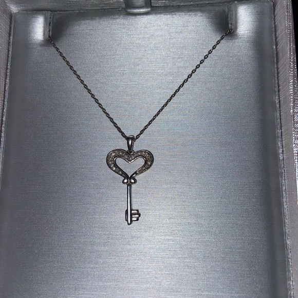 Zales 1/20 CT. T.W. Diamond Small Heart Key Pendant in Sterling Silver - Picture 2 of 3